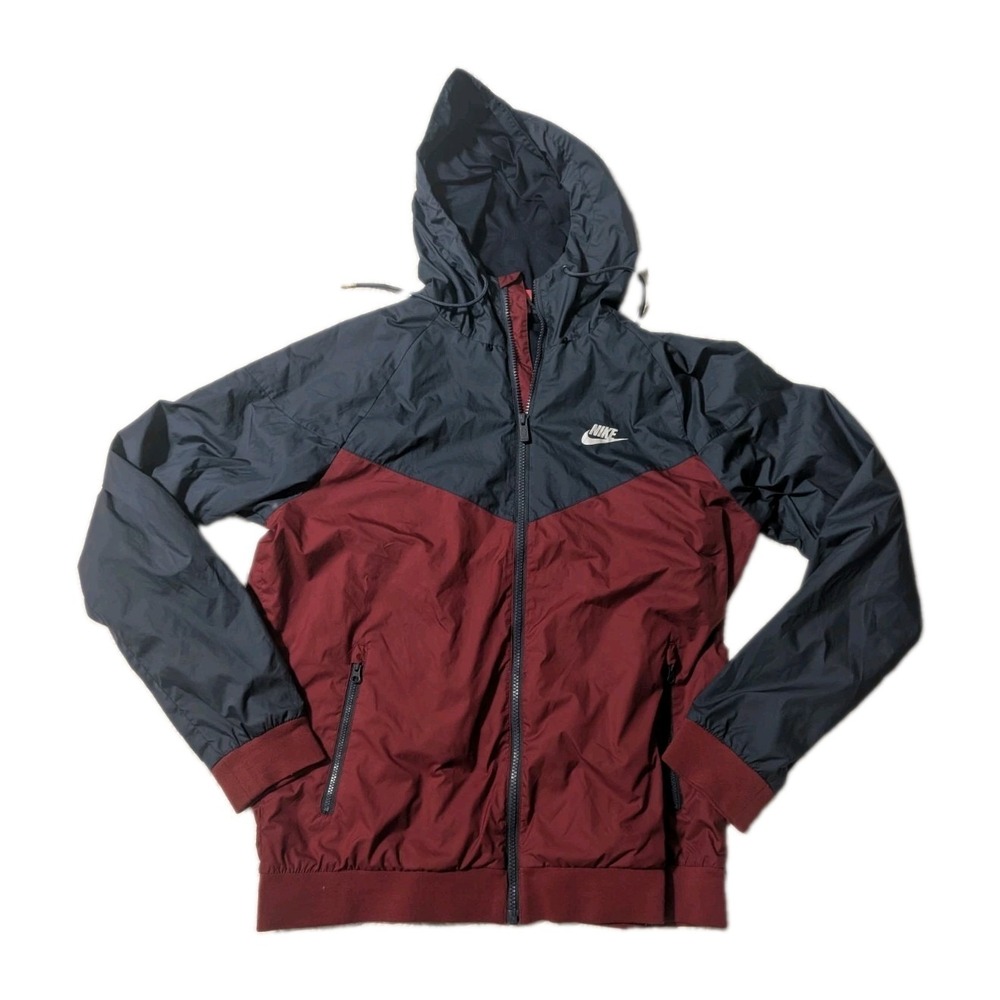 Nike Sportswear Windrunner Men's Medium Hooded Windbreaker Jacket Navy Burgundy